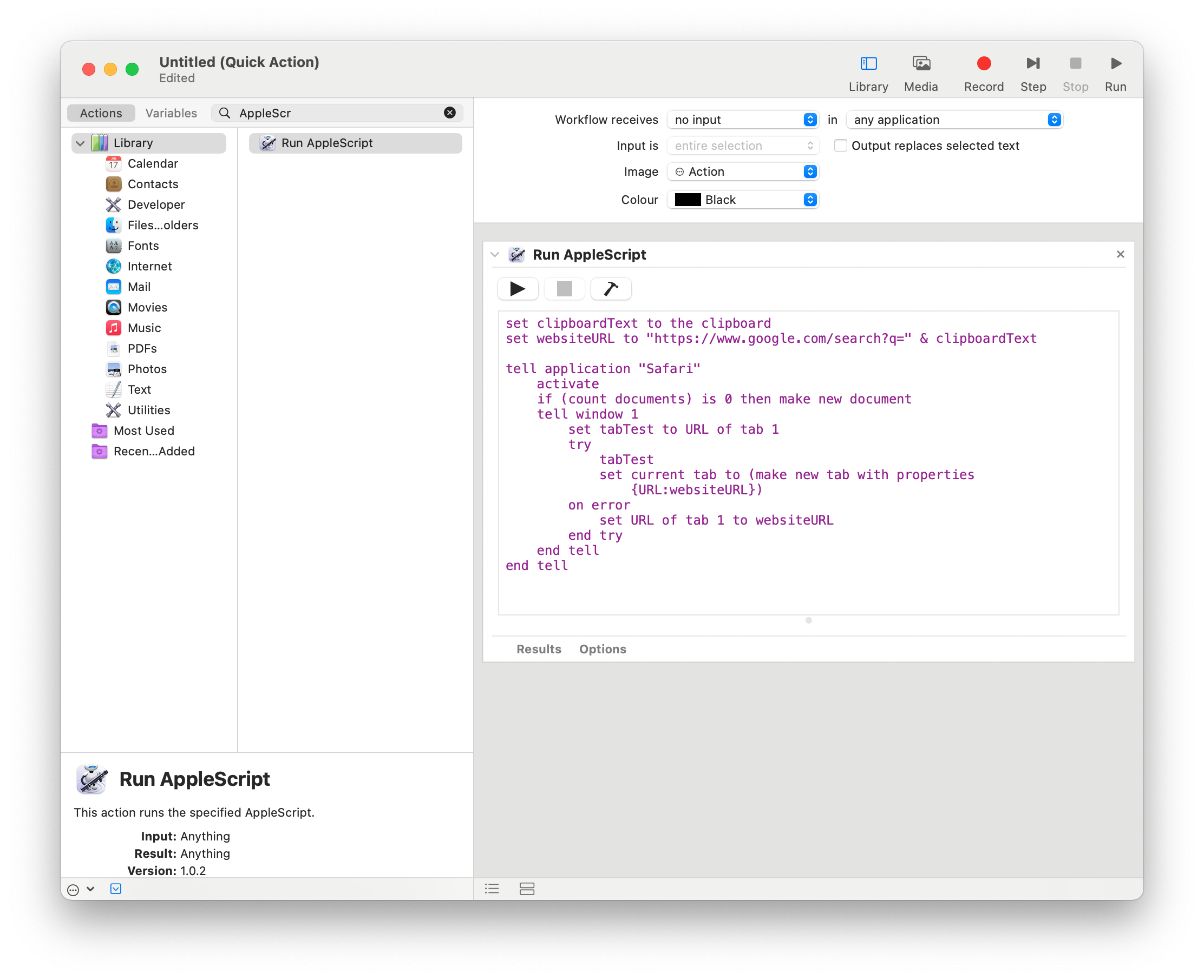 AppleScript View with Contents