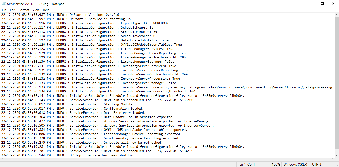 SPM Service Log Example