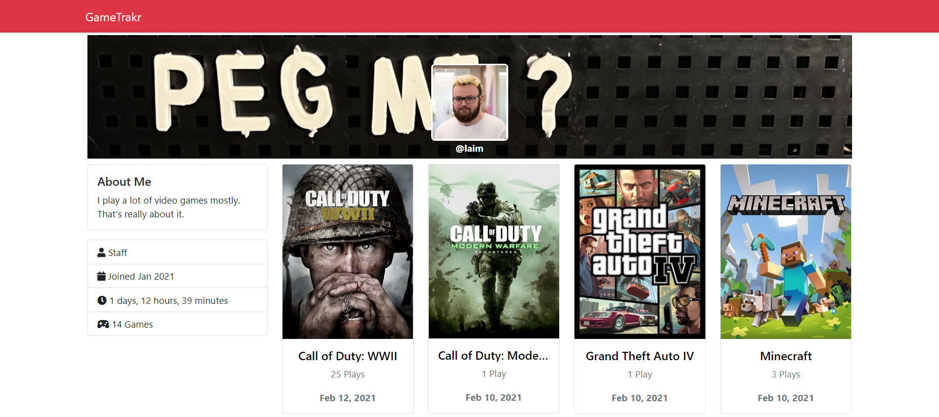 GameTrakr v1 Profile View