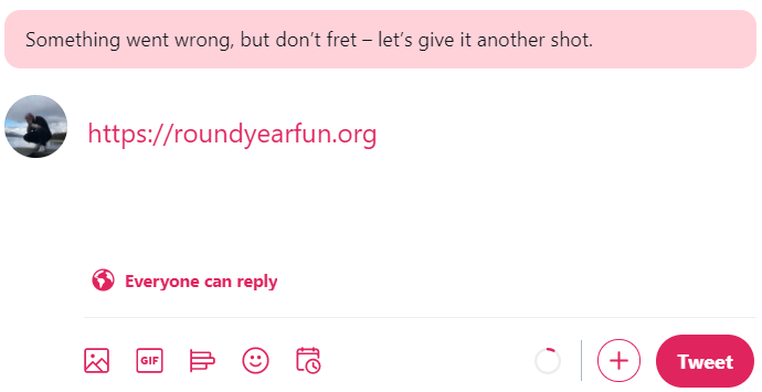 A screenshot trying to tweet roundyearfun domain