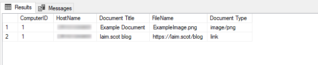 Screenshot of SQL Script output in SQL Server Management Studio