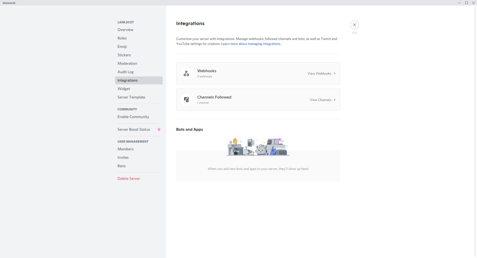 Discord Integrations Page