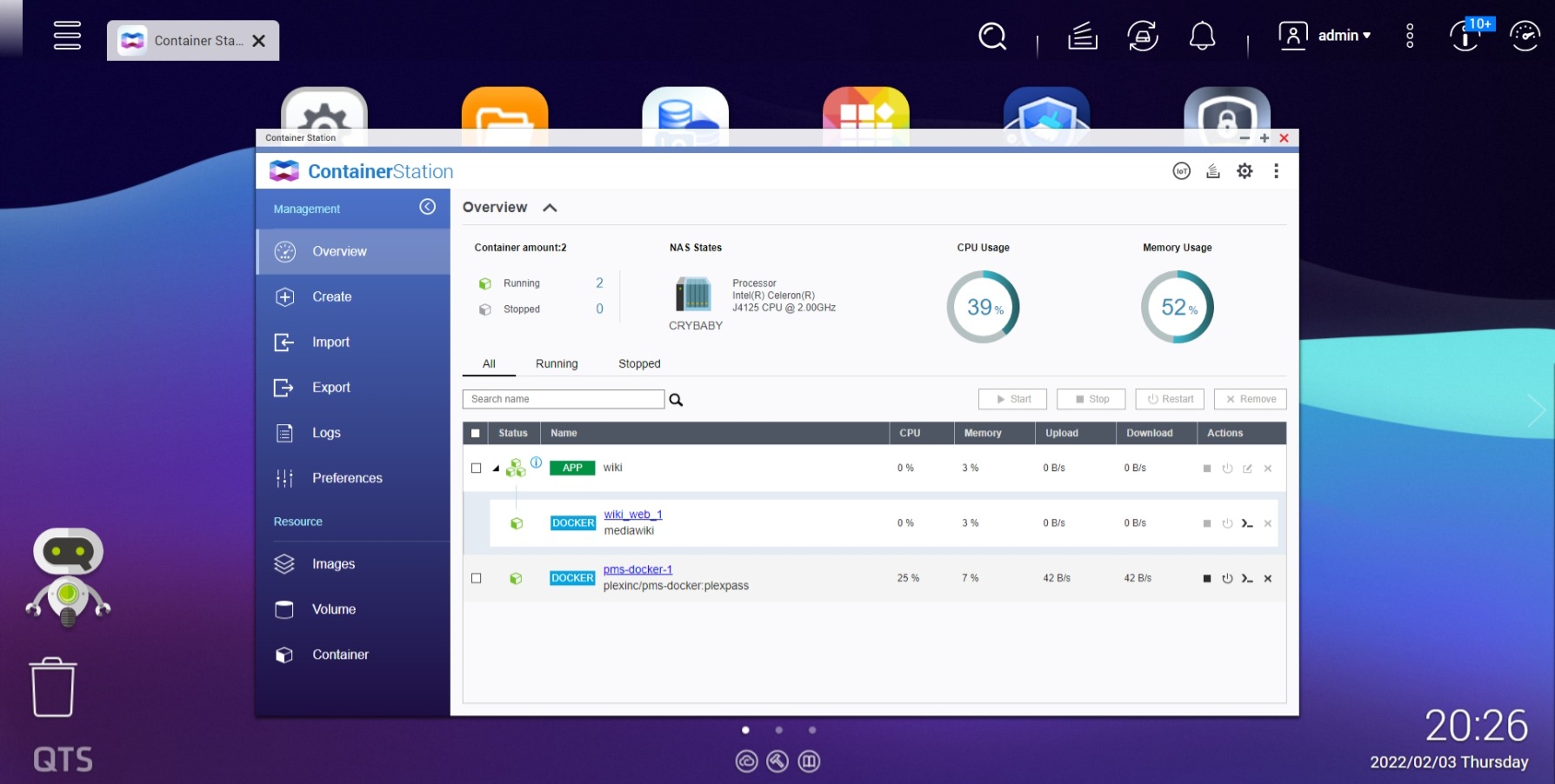 Screenshot of Container Station on QTS 5.0