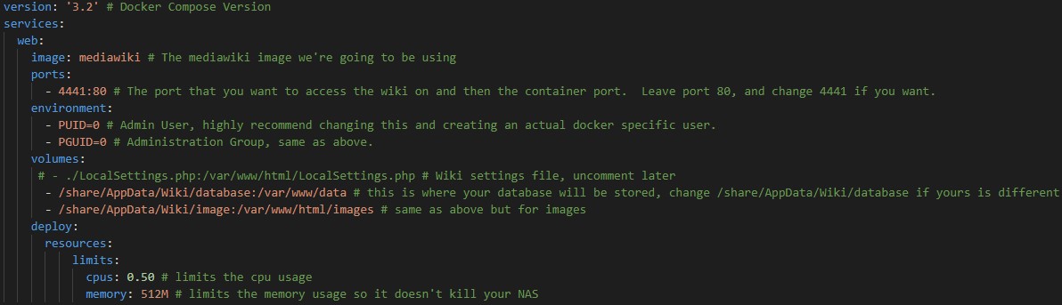 Screenshot of Docker Compose file