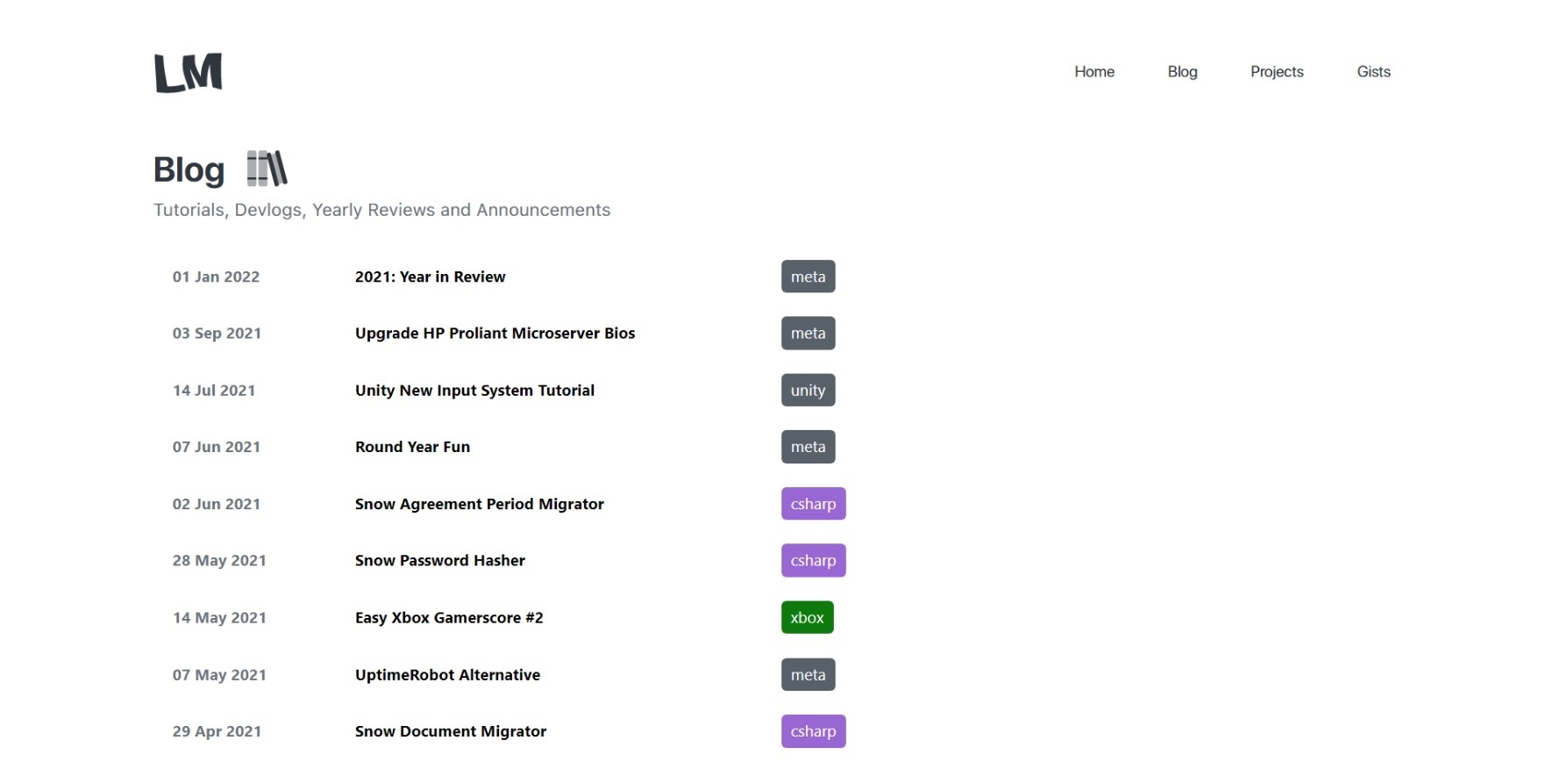 Screenshot of the v1 blog page