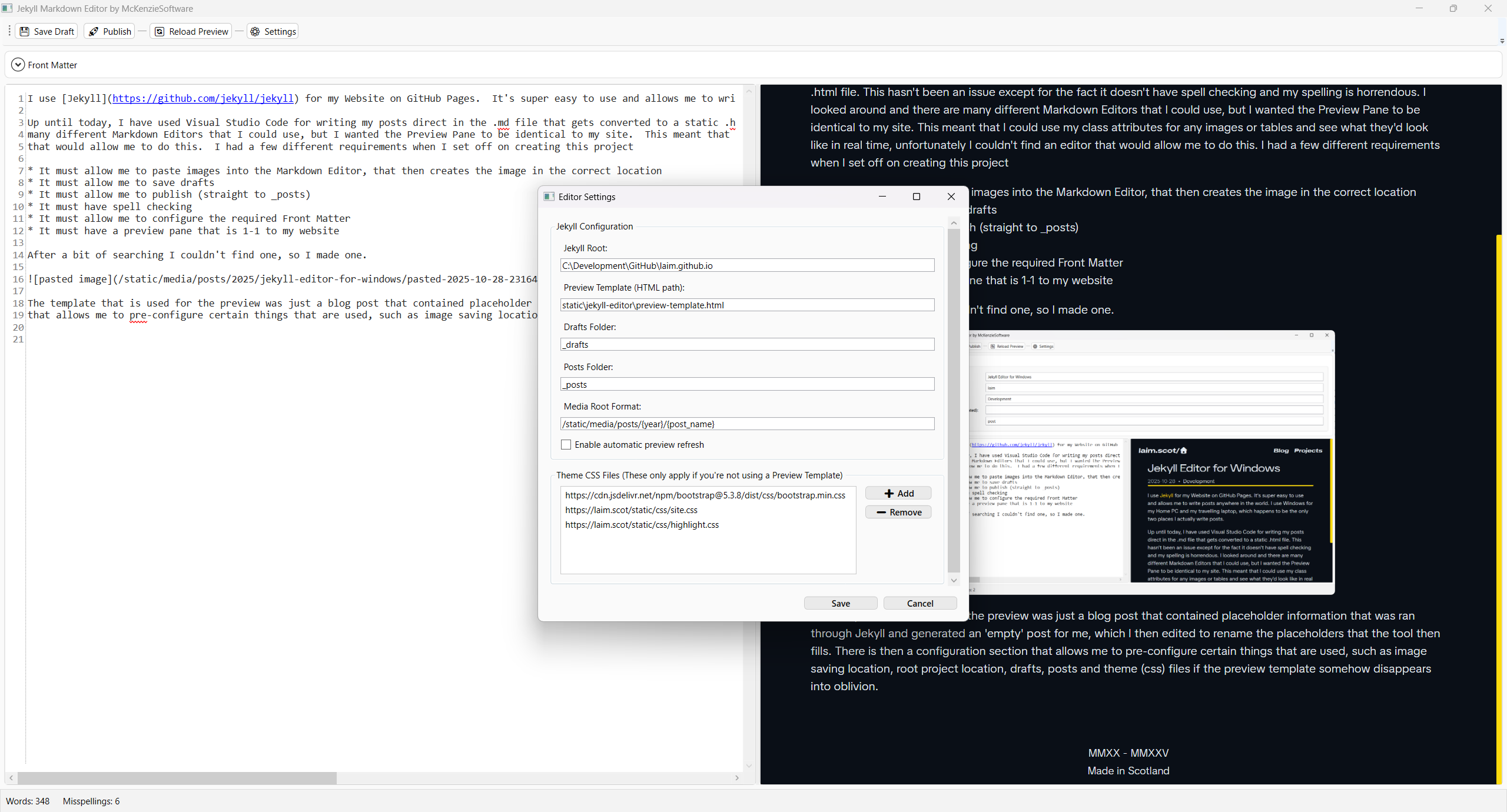 Screenshot of Jekyll Editor Settings Window