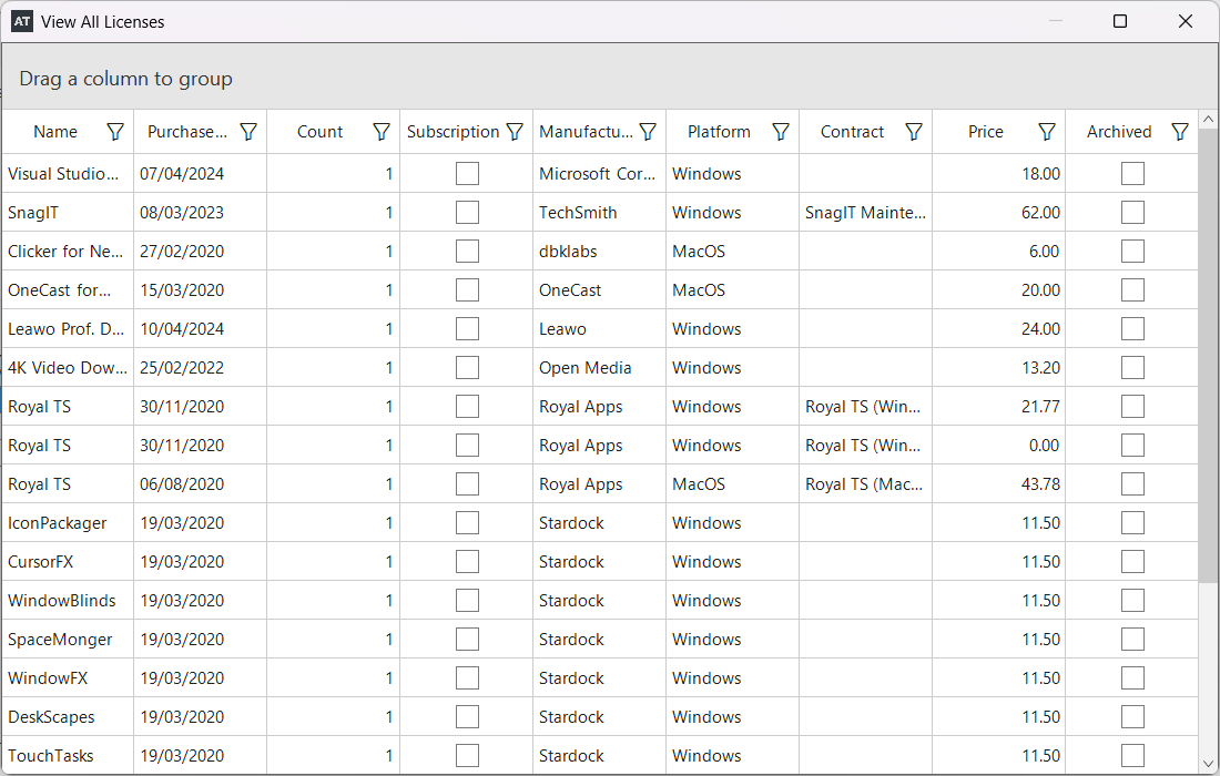 AssetTrakr License View on Windows 11