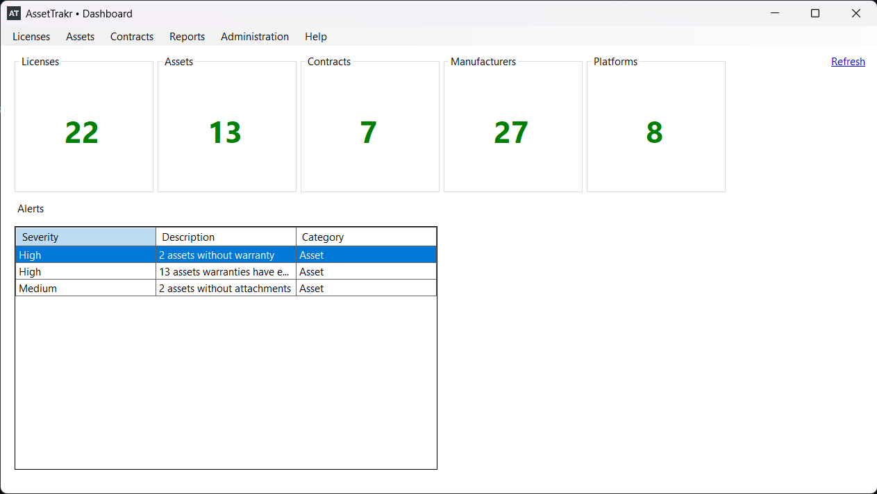 AssetTrakr Main View on Windows 11