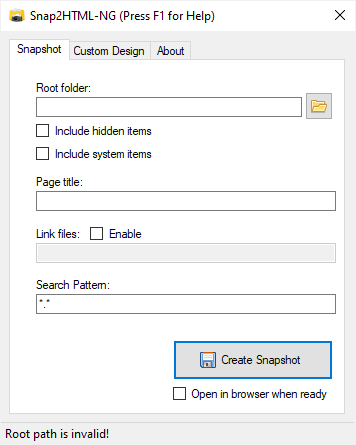Snap2HTML-NG Main Screen