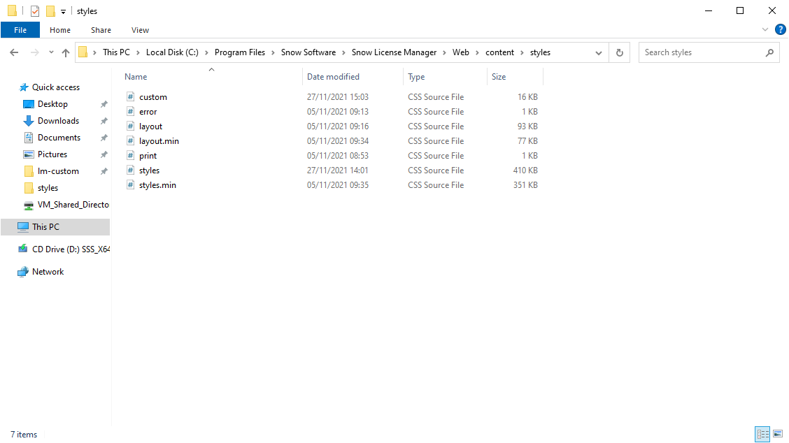 Screenshot of Styles directory