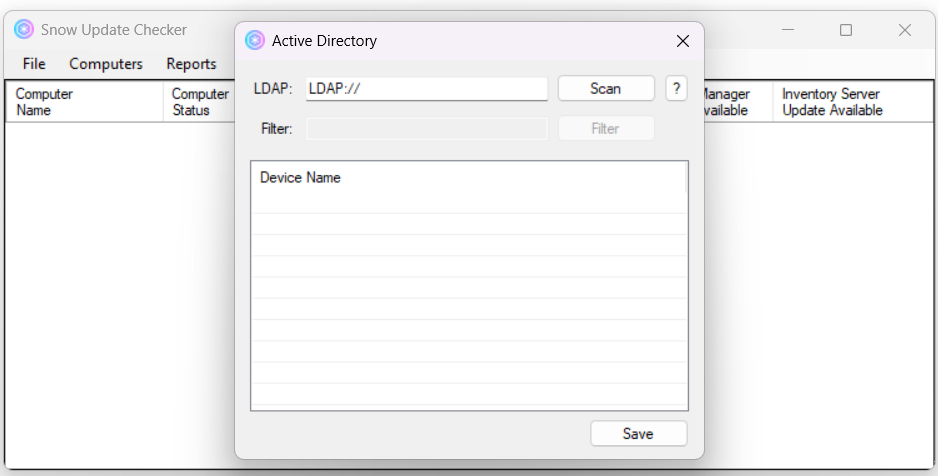 AD Import screen of SUC