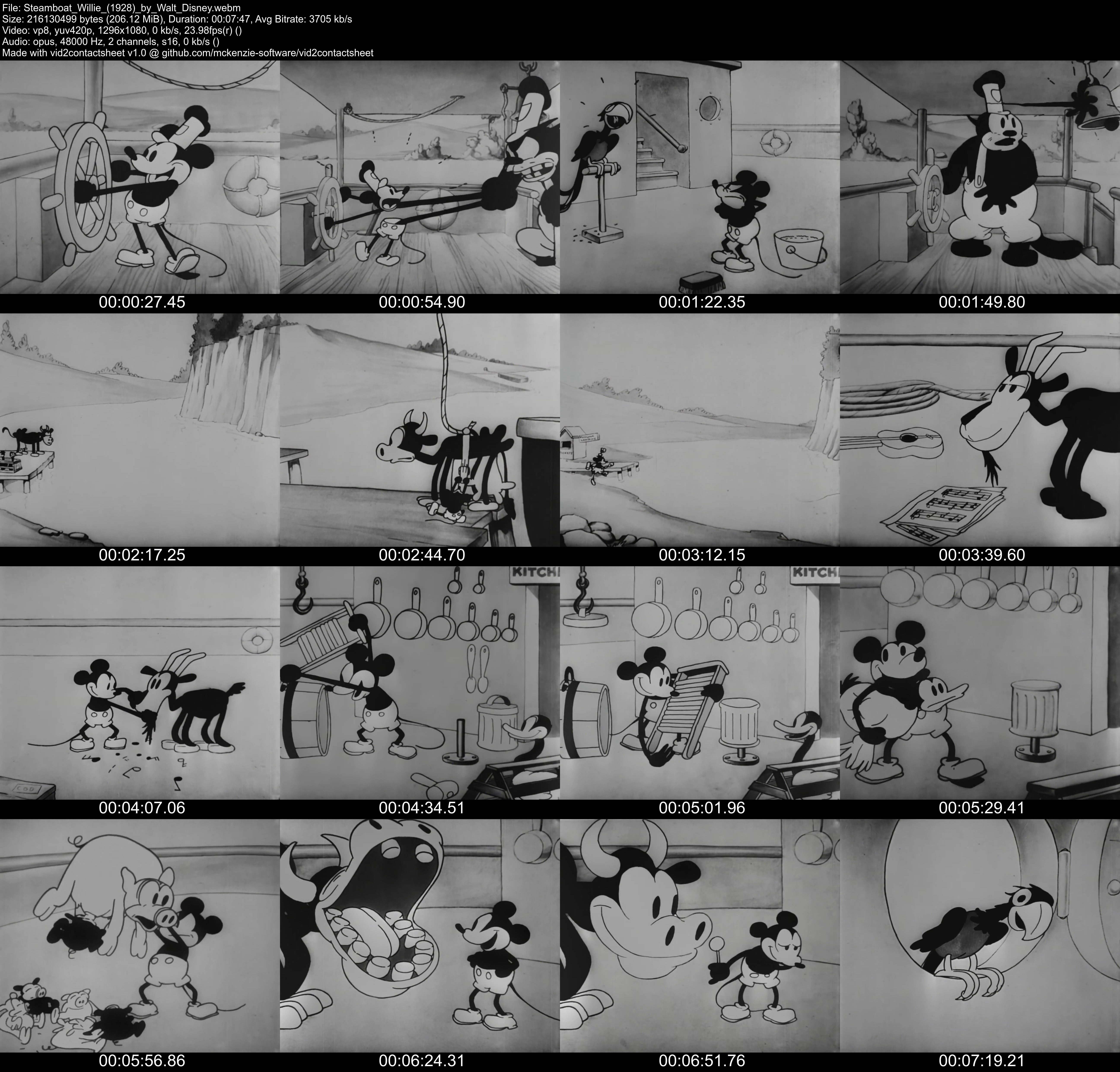 Example output with 16 frames of Steamboat Willie